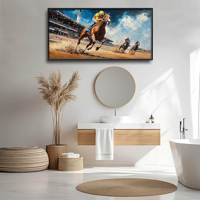 Werstern Cowboy Large Wall Art Horse Race Running Pictures Wall Decor Arena Canvas Animal Print Painting Modern Artwork Home Decoration for Living Room Bathroom Bedroom Office Framed 60"x30"