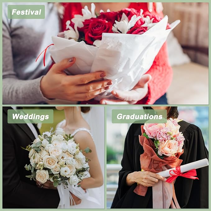 PATIKIL 22.8 x 22.8 Inch Flower Wrapping Paper, 20 Pcs Iridescent Double Sided Plastic Bouquet Packaging Waterproof Florist Supplies DIY Crafts Gift Packaging Gift Box Wedding, White