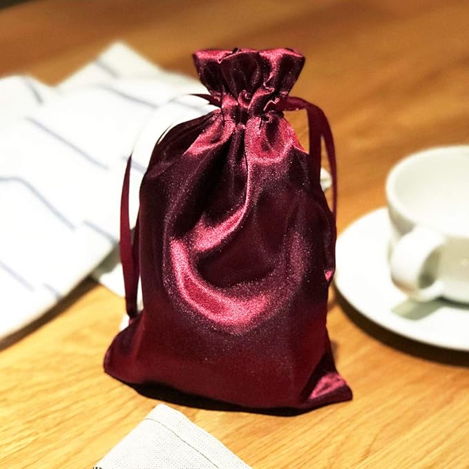 3" x 4" Wine Satin Gift Bags, Jewelry Bags, Wedding Favor Silky Drawstring Baby Shower Christmas 50 per Pack