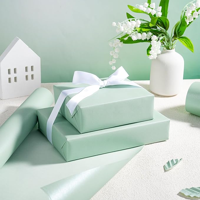 RUSPEPA Mint Matte Wrapping Paper - Solid Color Pearly - luster Paper Perfect for Wedding, Birthday, Spring, Christmas, Baby Shower, DIY Bouquet -17 Inches X 32.8 Feet