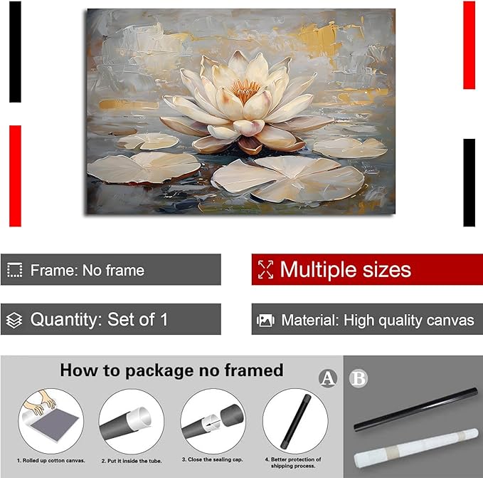 Ethereal white lotus floating on Crystal Waters poster vintage oil painting printwall art soft blush and gold accents serene home and office decor dreamy 16x24in Frameless