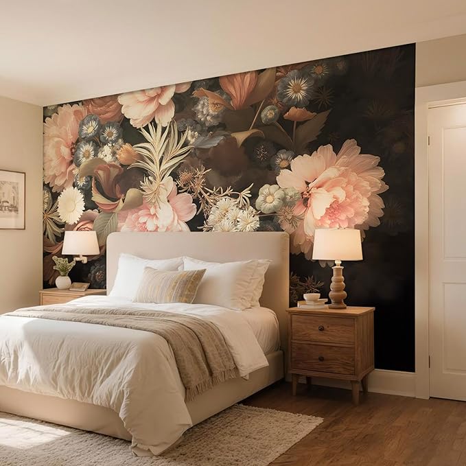 Floral Wall Murals Peel and Stick murals Removable Waterproof Large Wallpaper for Living Room Bedroom(Color-1, 137×98 inch)
