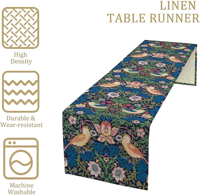 William Morris Floral Table Runner, Vintage Flowers Botanical Printed Table Runner for Home Kitchen Dining Table Decoration,13x36 Inch