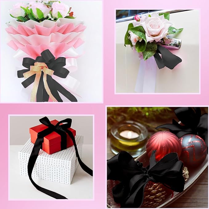 Black Satin Ribbon 1-1/2 Inch x 2 Rolls Black Wide Satin Fabric Ribbon for Gift Packaging, Christmas, Wedding, Flower Bouquet, Holiday Party, Invitation