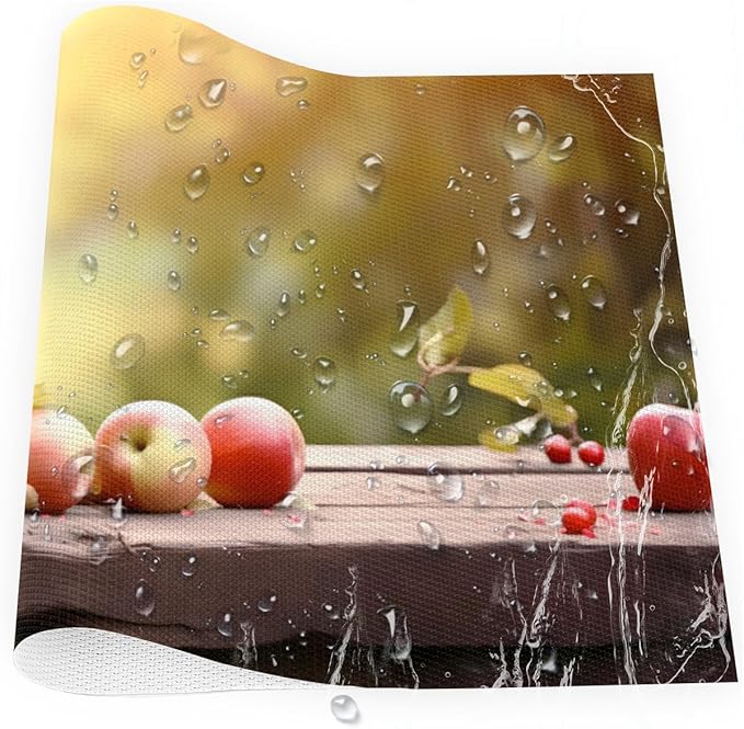 Apple Fall Fruit Basket Placemats Set of 1 PVC Vinyl Non Slip Table Mats Heat Resistant Place Mats Washable Wipeable Dining Table Mat for Kitchen Decor Party Indoor Outdoor Decorative Gift
