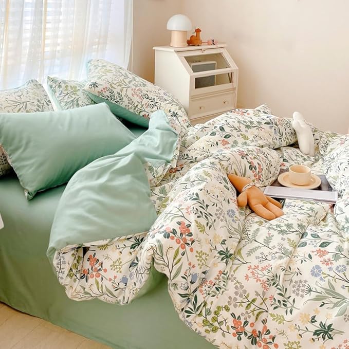 Botanical Flower Duvet Cover King Vintage Garden Floral Duvet Cover Soft 100% Cotton Comforter Cover Aesthetic Wildflower Duvet Cover with Zipper Closure Boho Cottagecore Floral Bedding Set King