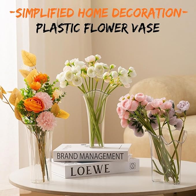 Clear Acrylic Lotus Leaf Vase, Artistic Transparent Decorative Centerpiece for Flowers, Non-Breakable Lightweight Plastic Bouquet Vase for Living Room, Bedroom, and Office Home Decor
