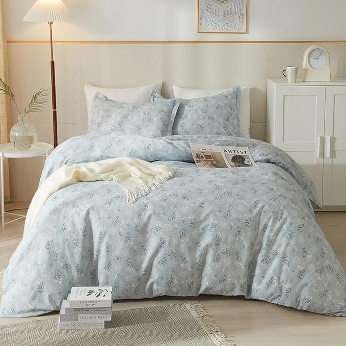 HighBuy Farmhouse Floral Comforter Sets Full Blue Floral Bedding Comforters for Full Size Bed,Comfy Soft Cute Flower Full Comforter Set for Women Girls Botanical Flowers Bedroom Collection, HBCOM49-F