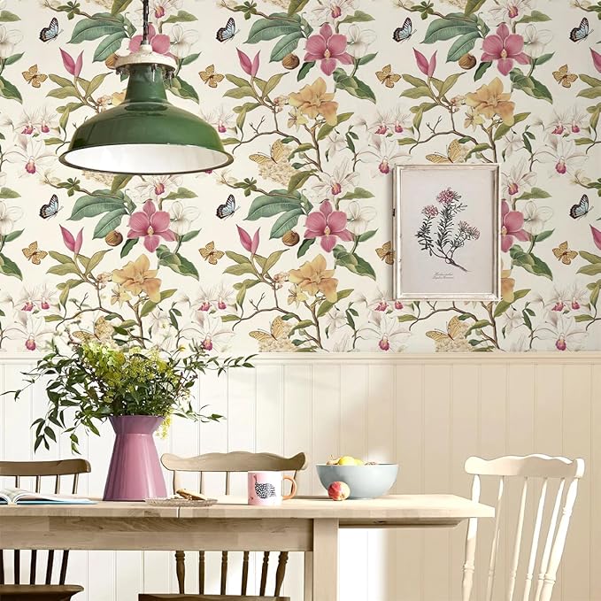 Vintage Floral Peel and Stick Wallpaper Floral Contact Paper 16.9inchx118.1inch Multicolor Flowers Butterfly Wallpaper Leaf Boho Self Adhesive Removable Wall Paper for Bedroom Decorative