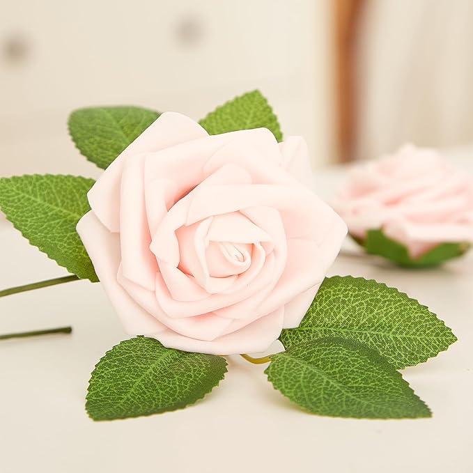 60Pcs Artificial Rose Flowers, Real Looking Fake Roses for Decorations, Foam Rose Bulk with Stems for DIY Wedding Bouquets Floral Arrangements Bridal Shower Party Home Decor (60, Pink)