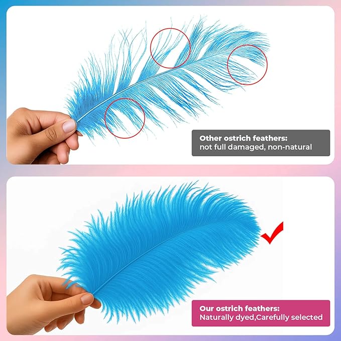 Piokio 10 pcs Natural Turquoise Ostrich Feathers 14-16 inch(35-40 cm) Bulk for Wedding Party Decoration Gatsby Decorations