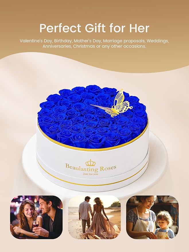 Preserved Roses Forever Flowers Real Roses in a Box Mother's Day Birthday Flowers for Her Mom Women Wife Valentine's Day, 47 Royal Blue Roses
