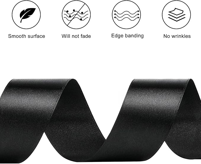 1-1/2 Inches 100 Yards Black Satin Ribbon, Ribbon Roll for Flower Bouquets, Gift Wrapping, Wedding, Handmade Crafts