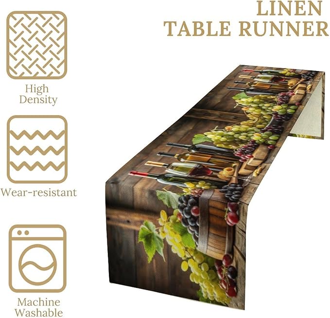 Red Wine Themed Vintage Table Runner, Kitchen Dining Table Farmhouse Decoration for Home Party Decor 13x60 in