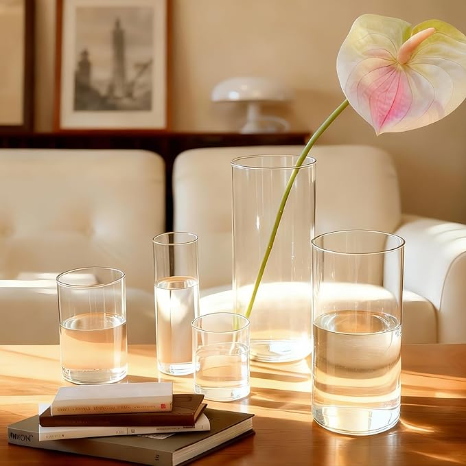 Cylinder Glass Bud Vases Set of 10 Clear Flower Vase for Centerpieces Shelf, Modern Small Vases for Living Room Bedroom Office Home, Decor for Wedding House Warming Party