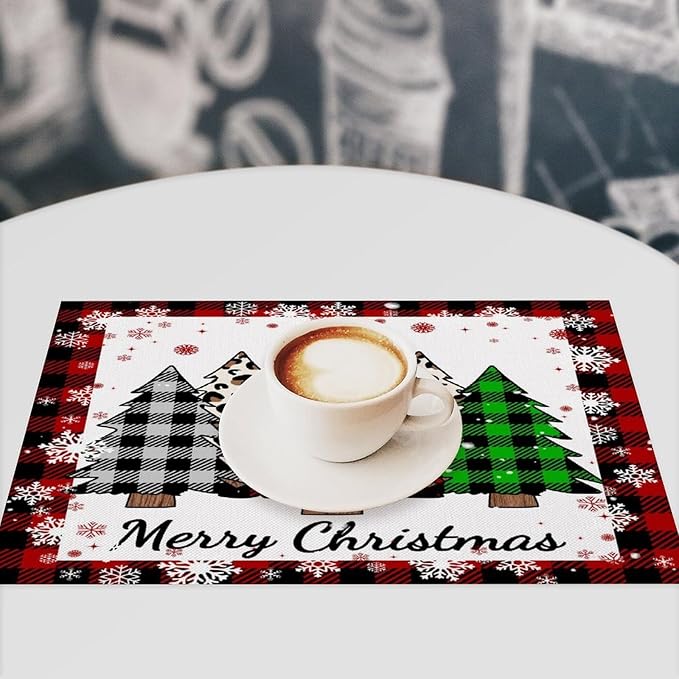 Christmas Tree Placemats Red Country Farmhouse Buffalo Plaid Winter Snowflake Christmas Tree Placemats Table Kitchen Dining Party 12x18 Inch Set of 6