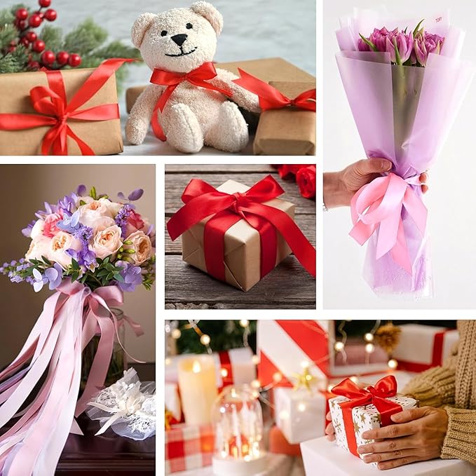 Red Satin Ribbon 1-1/2 Inch x 2 Rolls Red Wide Satin Fabric Ribbon for Gift Packaging, Christmas, Wedding, Flower Bouquet, Holiday Party, Invitation
