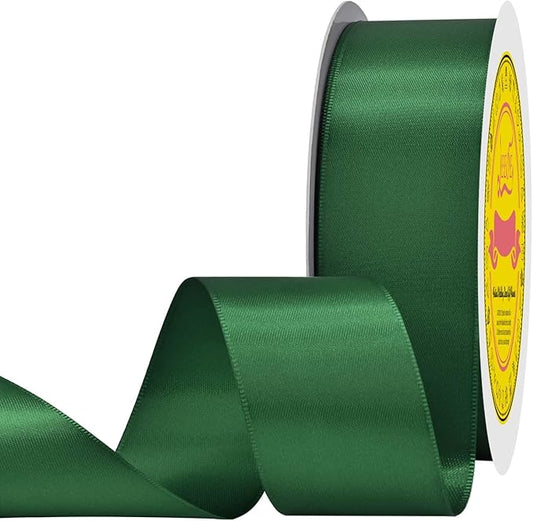 Double Face Satin Ribbon 1-1/2 inch X 50 Yards Polyester Forest Green Ribbon for Gift Wrapping Very Suitable for Weddings Party Hair Bow Invitation Decorations and More
