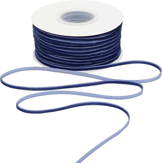 MAYREEL 1/8 Inch Navy Blue Velvet Ribbon Thin Marine Blue Vintage Ribbon for Wedding Invitations Crafts Gift Wrapping Party Favor Boxes 50 Yards