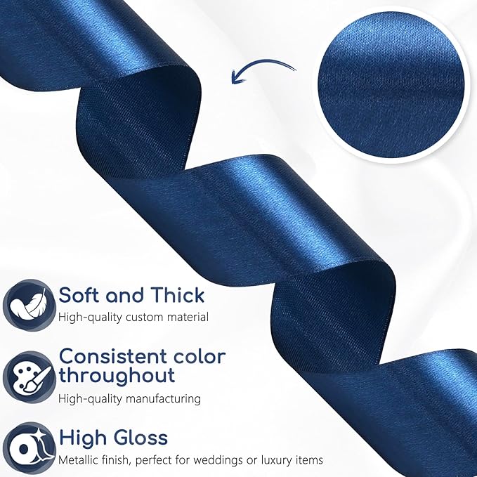 Navy Blue Ribbon 1-1/2 Inch 30 Yards Single Face Dark Blue Satin Ribbon for Bouquet Accessories Gift Wrapping Crafts Hair Sewing Wedding Christmas
