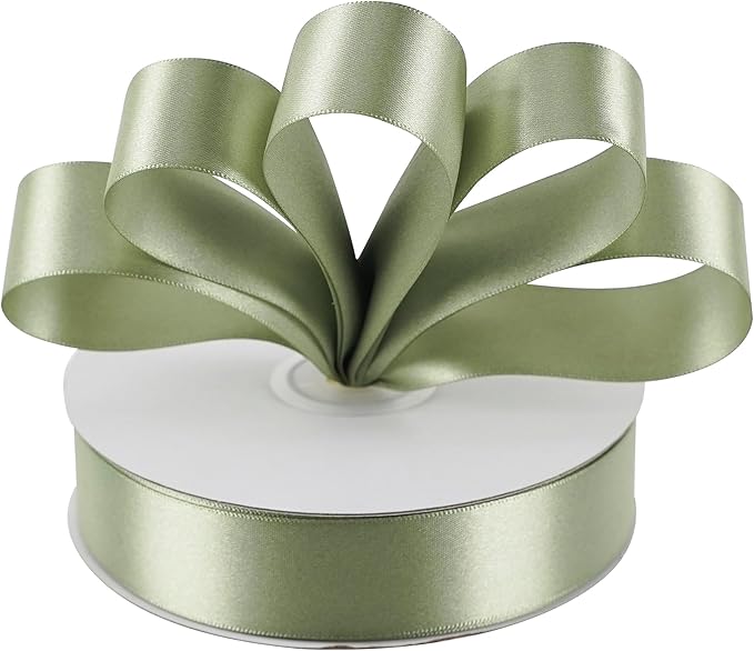 MEEDEE Olive Green Ribbon 1 Inch Olive Green Satin Ribbon Lux Double Faced Satin Ribbons by 50 Yards Polyester Green Wrapping Ribbons for Crafts, Weddings, Flower Bouquet, Holiday Decorating