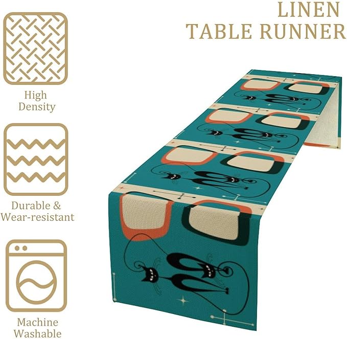 Mid Century Modern Black Cat Table Runner,Table Runners for Kitchen Dining Modern Tables Decor Decoration for Kitchen Family Dinner Table Holiday Party Farmhouse 13 x 36 Inch Blue