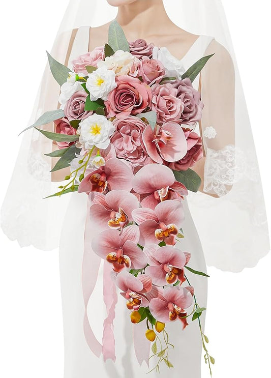 Serwalin 11Inch Wedding Bouquet Dusty Rose Cream Bridal Bouquets for Bride Bride Bouquets for Wedding Ceremony and Anniversary Day Decor