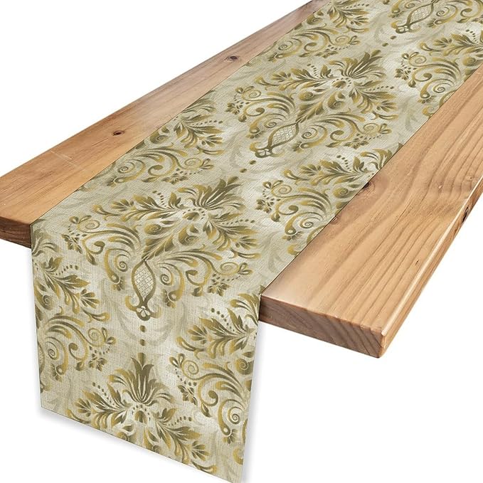Damask Table Runner, Vintage Traditional Farmhouse Boho Floral Linen Coffee Table Center Decor for Family Kitchen Farmhouse Holiday Party Table Decorations Indoor Outdoor 13x72 inch