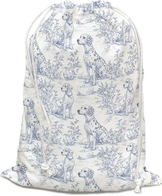 DSHFG Blue Chinoiserie Birthday Drawstring Gift Wrap Bags, Chinoiserie Dog Baby Shower Drawstring Gift Bags Canvas, Blue and White Small Happy Birthday Bag, Gifts for Women Dog Lovers, 10x13 Inch