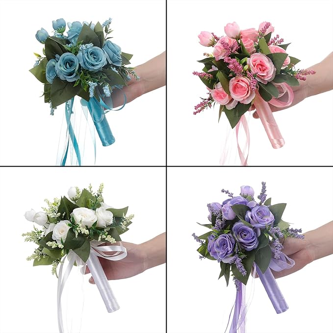 Bride & Bridesmaid Bouquets for Wedding, Wedding Bouquets for Bride Bridesmaid, Silk Bride Bridesmaid Hand Holding Flower Bouquet for Valentines Day Decor Wedding Party Supplies Home Decoration