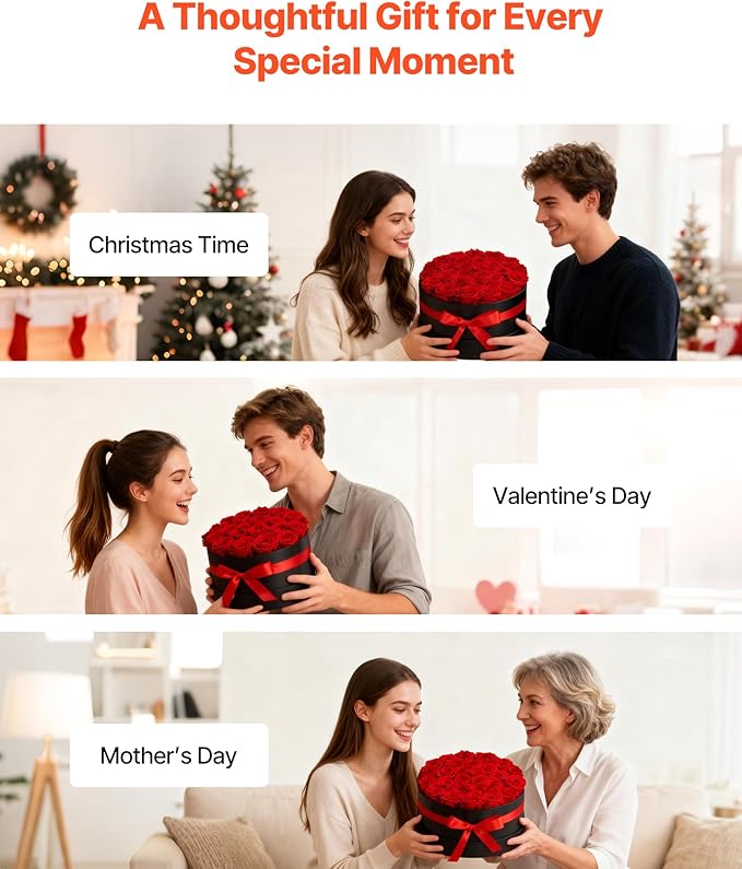 VEVOR Forever Flowers, 27 Preserved Roses in a Box, Eternal Flowers Immortal Bouquet Birthday Present for Delivery Prime Women Her Wife Mothers, Anniversary, Valentine's Day,Christmas, Red
