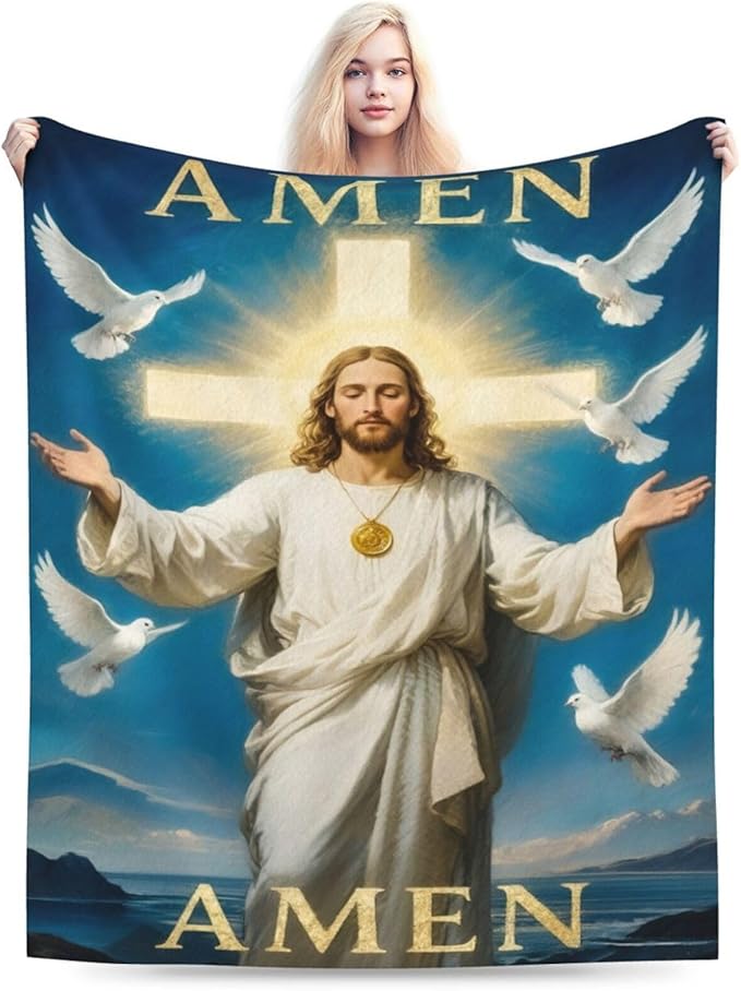 Jesus Blanket Christian Throw Blanket God Faith Religious Soft Cozy Fleece Fuzzy Stuffed Plush Flannel Gifts for Girls Women Boys Kids Adults 40''x50''
