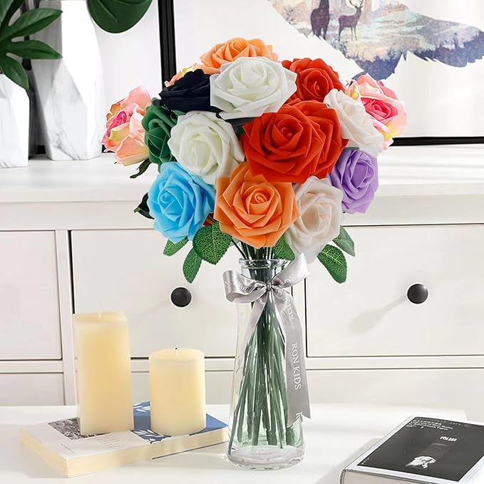 [25PCS] Grey Roses Artificial Flowers with Long Stem Real Touch Fake Foam Roses for Decoration DIY Wedding Bouquets Centerpieces Bridal Shower Mothers Day Party Flower Arrangements Home Decor