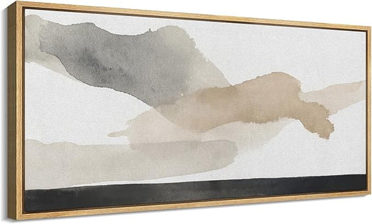 SIGNFORD Extra Large Framed Canvas Print Wall Art Neutral Gray Beige Abstract Brushstroke Illustrations Modern Art Relax/Calm Warm for Living Room, Bedroom, Office - 60"x30"