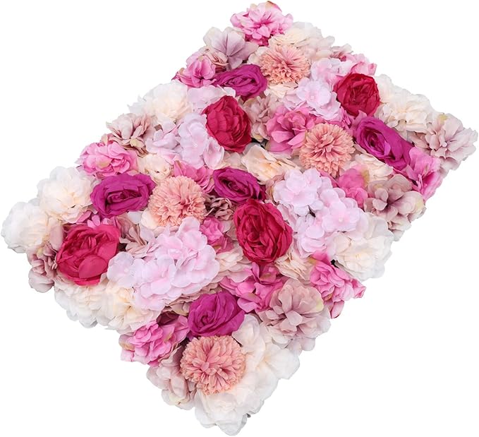 6PCS Flower Wall Panel, Realistic Faux Flower Wedding Backdrop, 15.7 x 23.6 Inch Floral Wall Panel Artificial Silk Decoration, Fake Fuchsia Wall Background for Any Party Decorations