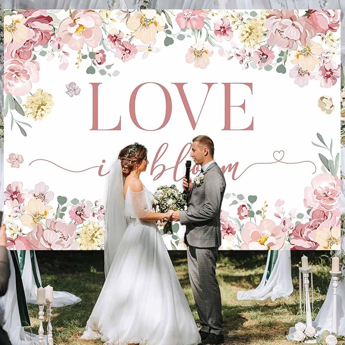 Sensfun Love in Bloom Bridal Shower Decorations Backdrop Rose Pink Wildflower Wedding Shower Background Boho Floral Engagement Banner Wedding Bachelorette Party Decorations Supplies 8x6ft