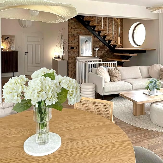 White Flowers Hydrangea Artificial Flowers, 4Pcs 20" Real Touch Lifelike Faux Silk Flowers, Full Fake Artificial Hydrangeas with Stems for Bouquet Table Centerpieces Spring Home Decoration