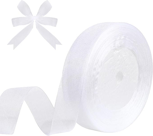 3/4 Inch x 50 Yards Sheer Organza Ribbon Chiffon Ribbon for Gift Wedding Flower Bouquet Wrapping Decorations Crafts (White)