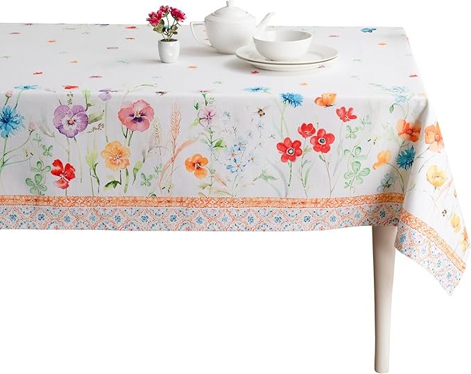 Maison d' Hermine Table Cloth Rectangle Table 100% Cotton 60 x 90 Inches Tablecloth Reusable Decorative for Dining Room, Farmhouse, Home, Party, Festive & Wedding Spring Summer - Summer Whisper