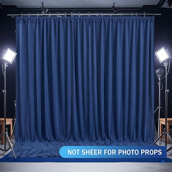 Navy Blue Backdrop Curtains-Wrinkle-Free Navy Blue Curtains Polyester Photography Drapes Wedding Background for Baby Shower Birthday Graduation Party Decorations - 24 X10FT (Navy Blue)