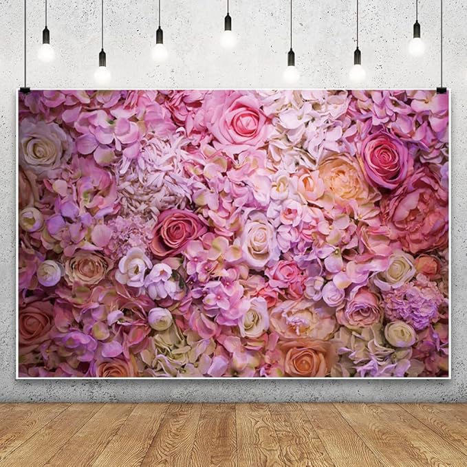 8x6ft Vinyl XMJJKUF Pink Floral Backdrop Flower Colorful Wedding Ceremony Girls Bridal Shower Background Birthday Party Decortaions Banner Portrait Photo Shoot Props