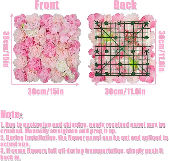 Flower Wall Backdrop, 12PCS 10.6"-15.7" Artificial Flower Wall Panel with Various Styles, 3D Floral Wall Decor for Wedding Photo Background Festive Party Home Decoration (L016, 15 * 15in)