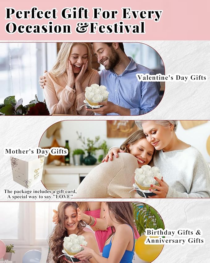 Preserved Roses, Forever Flowers in Luxury Box Preserved Flowers for Delivery, Eternal Rose Flower Long-Lasting 2-3 Years, Anniversary Rose Forever Birthday Gifts for Women Mom