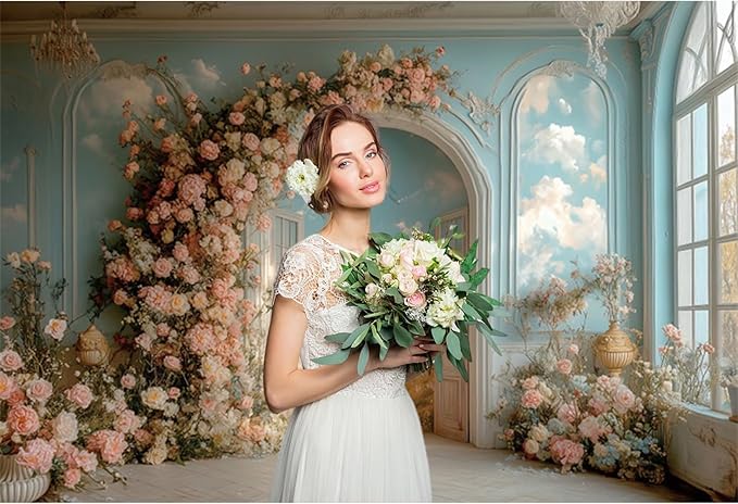 Baocicco 10x8ft Floral Wall Photography Background Romantic Style Arch Door Oil Painting Flowers Photo Background for Women Wedding Party Banner Supplies Girls Birthday Decorations Photoshoot Studio