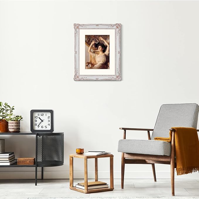 SIMON'S SHOP 11x14 Picture Frame Matted to 8x10 Photo, White Picture Frames 11x14 with Mat, Vintage Gallery Wall Display Poster Frame