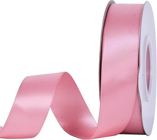 YAMA Dusty Pink Double Faced Satin Ribbon 1 Inch 25 Yards Dusty Pink Ribbon for Crafts Bows Flower Bouquet Wedding Home Decor Gift Wrapping