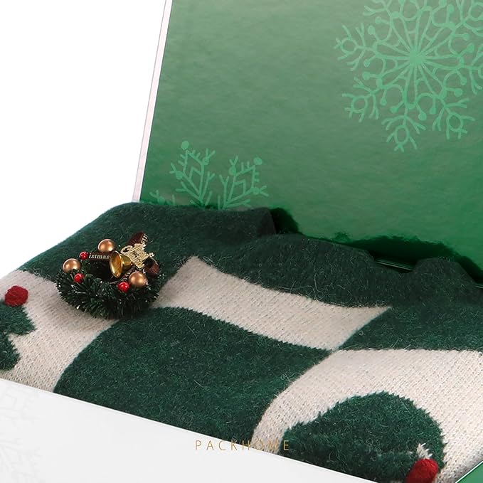 PACKHOME 6 Large Christmas Gift Boxes with Lids 13.5x9x4.1 Inches, Sturdy Collapsible Gift Boxes with Magnetic Closure (Green Snowflake Pattern)