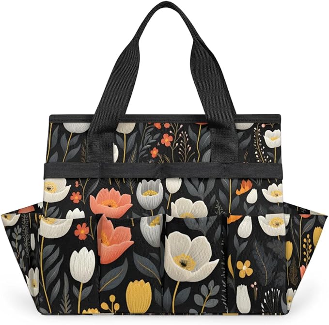 Garden Tool Bag Organizer Garden Tote Bag with Pockets Flower Small Patterned Tool Storage Organizer Gardening Tool Kit Holder 13" x 6.8" x 2.8"