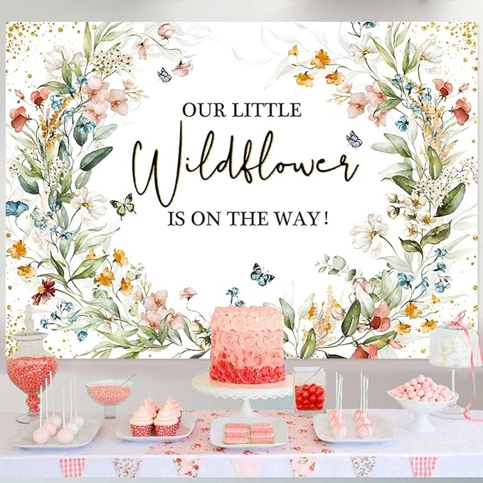Sensfun Wildflower Baby Shower Backdrop Our Little Wildflower is On The Way Baby Shower Decorations Floral She is A Sweet Girl Party Banner Photography Background Photo Booth 5x3ft