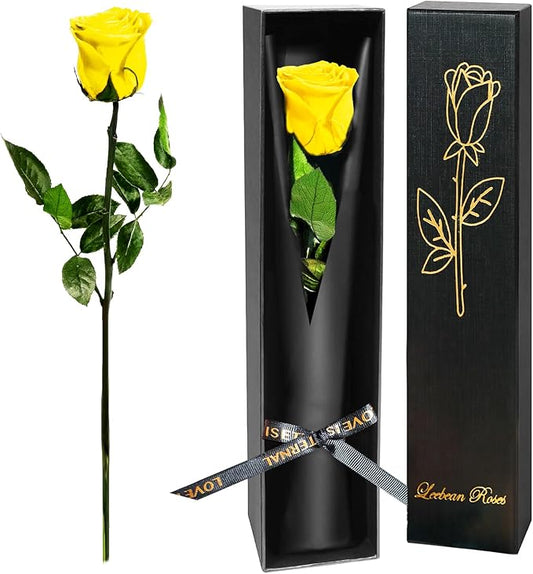 Yellow Single Forever Roses in a Box,Preserved Flowers for Delivery,Preserved Rose Gifts for Women, Real Roses Gift for Her, Mom Birthday Gifts, Mothers Day Flowers,Valentines Flowers